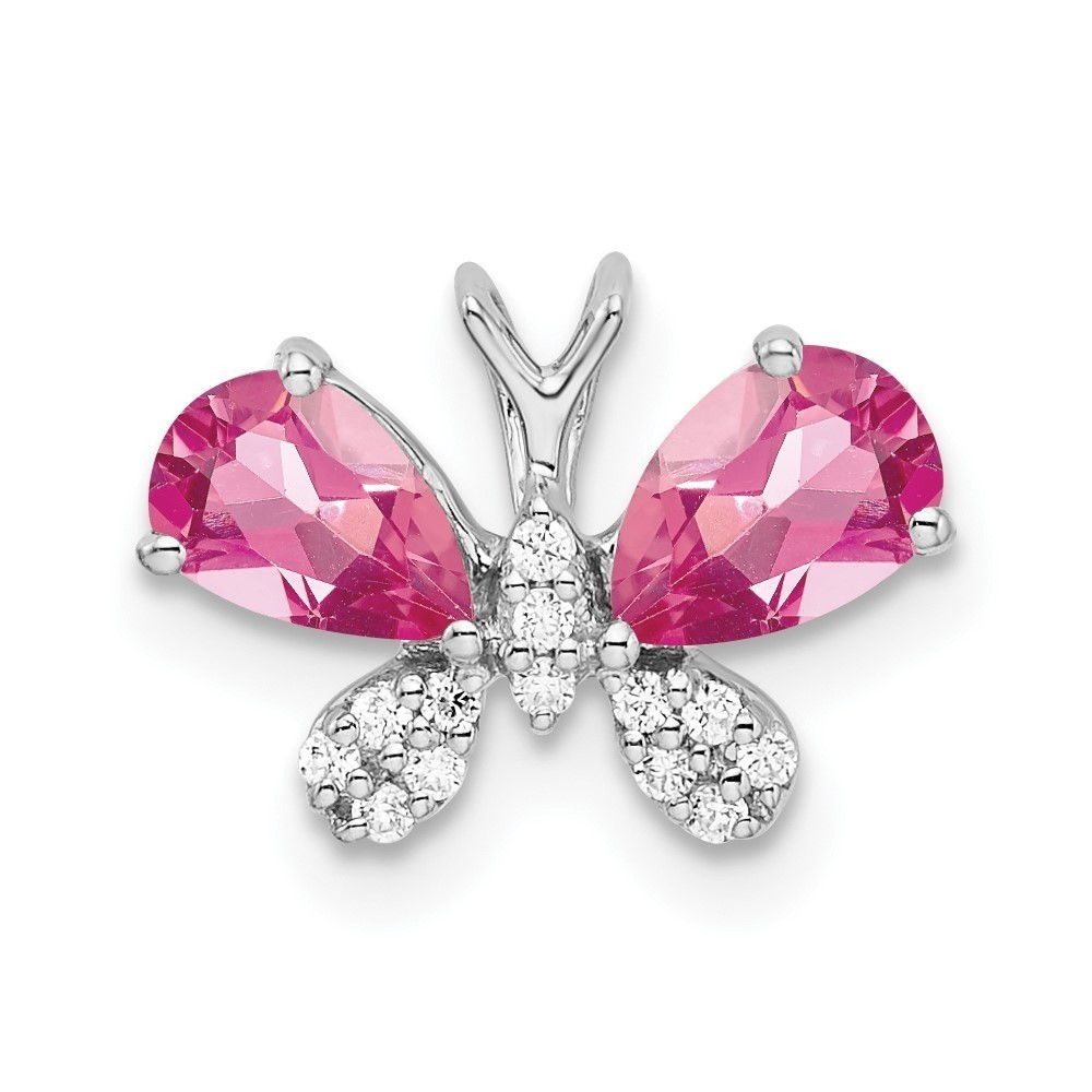 14k Gold Pink Tourmaline October Birthstone Diamond Butterfly Chain Slide